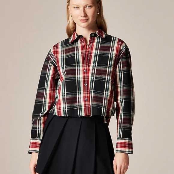 J. Crew Tops - J. Crew Étienne Cropped Shirt Stewart Tartan Cotton Poplin Plaid Women's S NWT